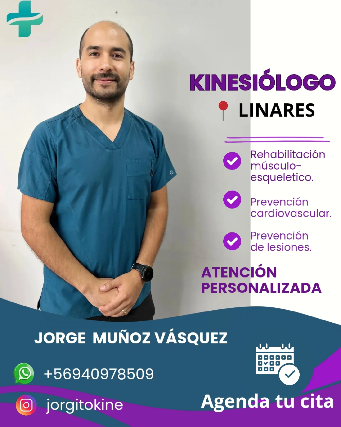 Kinesiólogo Jorge Muñoz Vásquez atendiendo paciente en Nisus Kinesiología, Linares, Chile